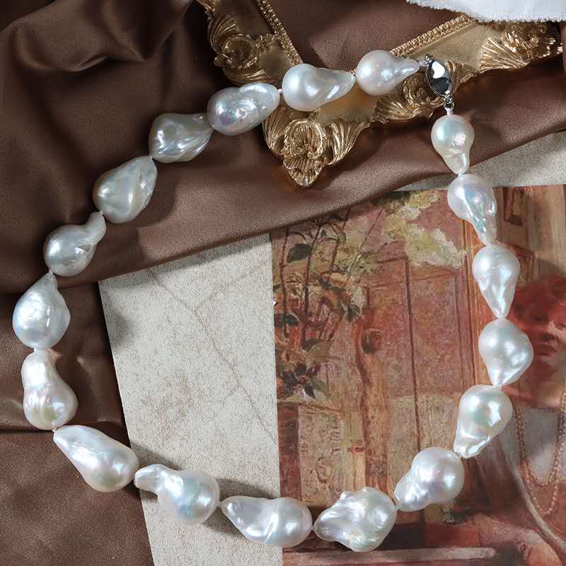 Collana perle barocche naturali d’acqua dolce, con chiusura argento sterling 925