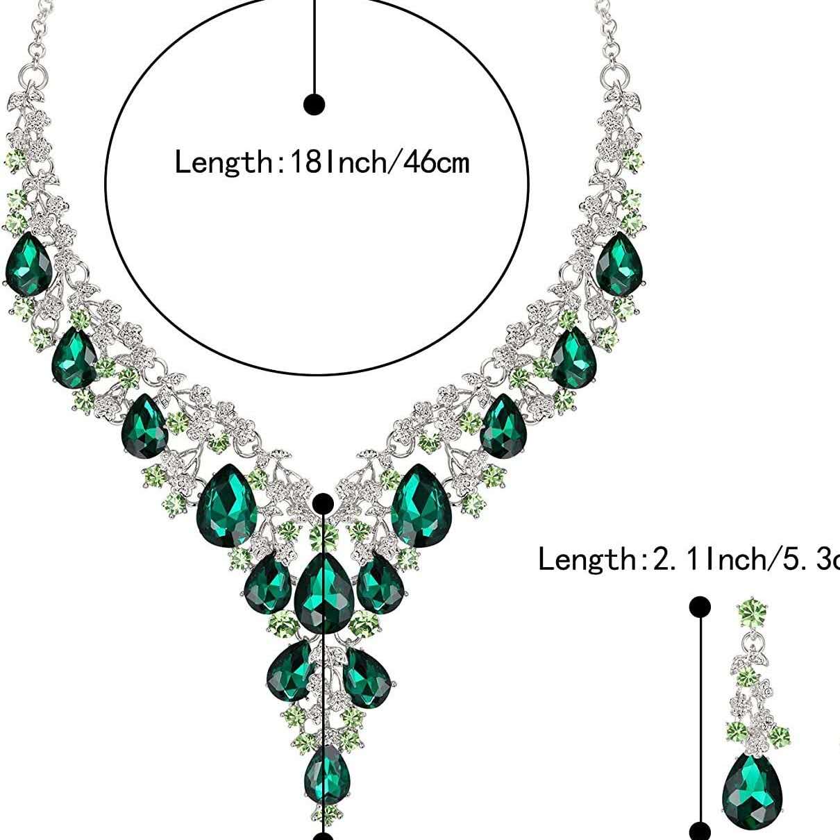 Schmuckset 2-teilig mit AAA Zirkonia und Kristallen, auffällige Halskette und Hängeohrringe für Hochzeiten und formelle Abende, 6 Farbvarianten für Damen