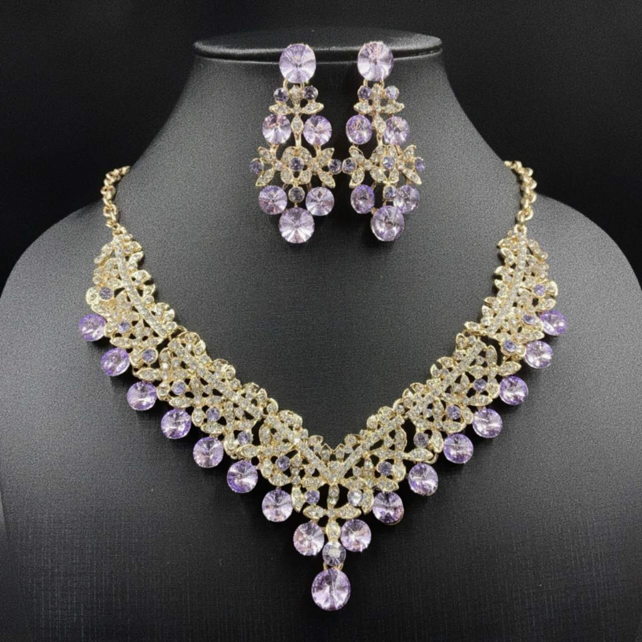 2-teiliges Schmuckset mit AAA-Zirkonia und funkelnden Kristallen, auffällige Halskette und Ohrhänger für Hochzeiten, Zeremonien und formelle Abende, 4 Farbvarianten für Damen