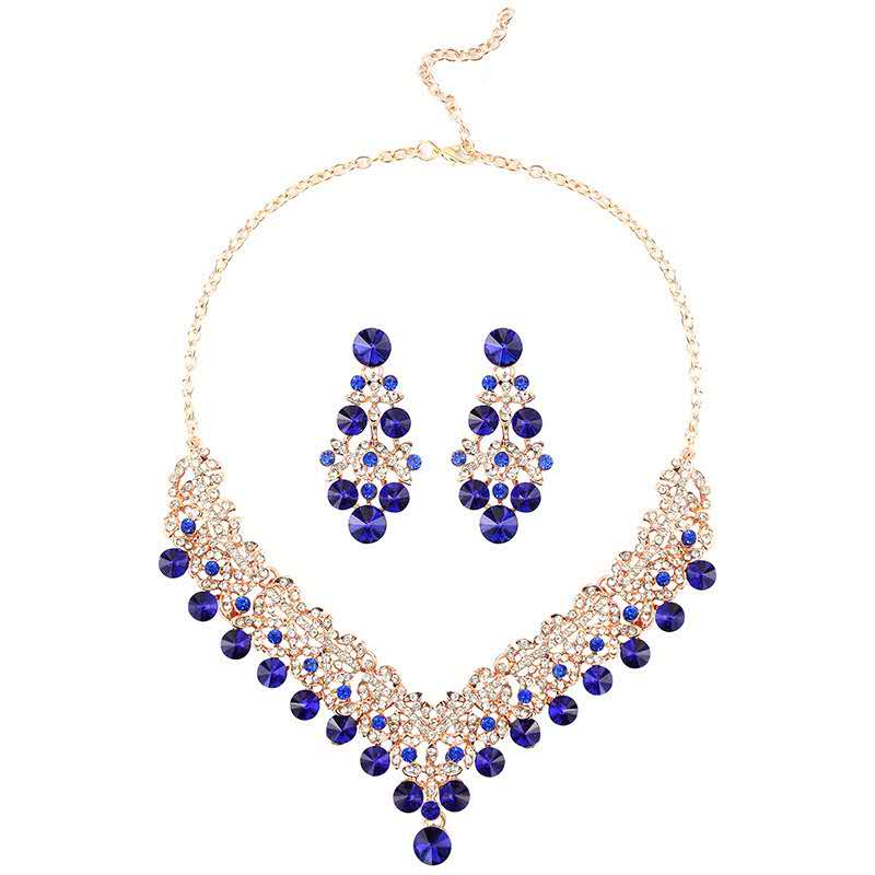 2-teiliges Schmuckset mit AAA-Zirkonia und funkelnden Kristallen, auffällige Halskette und Ohrhänger für Hochzeiten, Zeremonien und formelle Abende, 4 Farbvarianten für Damen