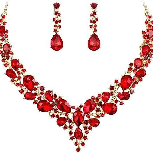 2-teiliges Schmuckset mit AAA-Zirkonia und Kristallen, auffällige Halskette und Ohrhänger für Hochzeiten, Zeremonien und formelle Abende, 8 Farbvarianten für Damen