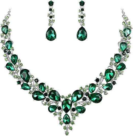 2-teiliges Schmuckset mit AAA-Zirkonia und Kristallen, auffällige Halskette und Ohrhänger für Hochzeiten, Zeremonien und formelle Abende, 8 Farbvarianten für Damen