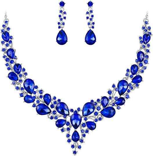 2-teiliges Schmuckset mit AAA-Zirkonia und Kristallen, auffällige Halskette und Ohrhänger für Hochzeiten, Zeremonien und formelle Abende, 8 Farbvarianten für Damen