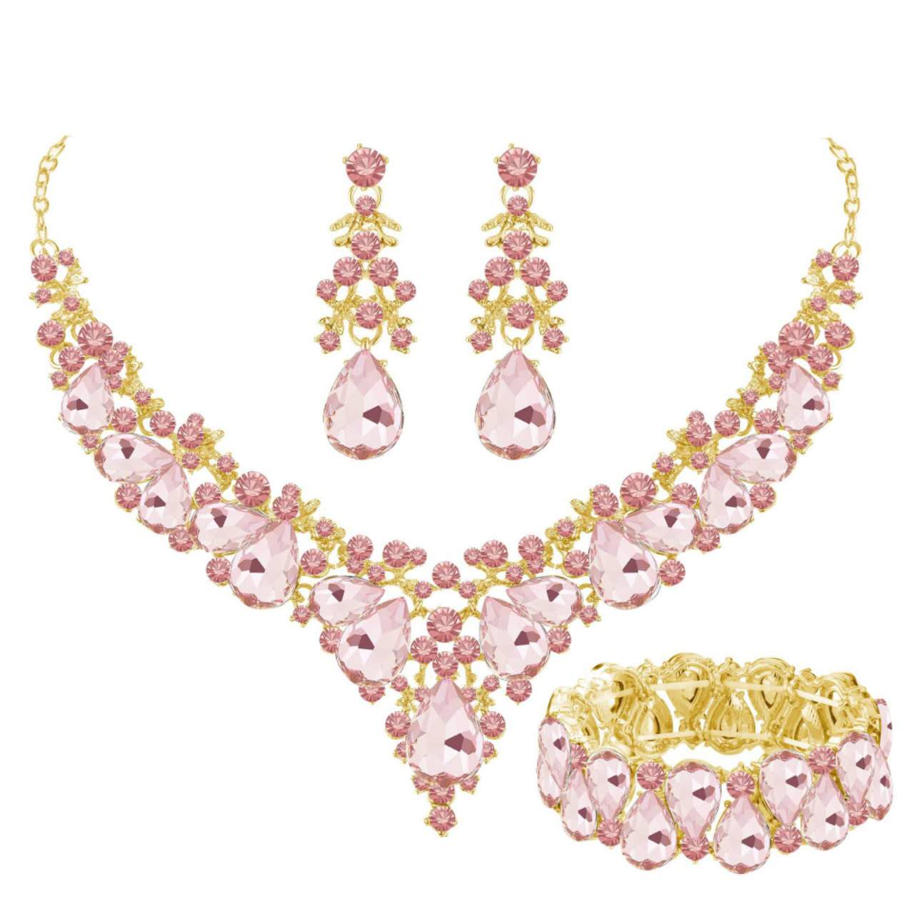 3-teiliges Schmuckset mit AAA-Zirkonia und glitzernden Kristallen, Statement-Halskette, Ohrhänger und Armband für Hochzeiten und formelle Abendveranstaltungen, 5 Farbvarianten für Damen