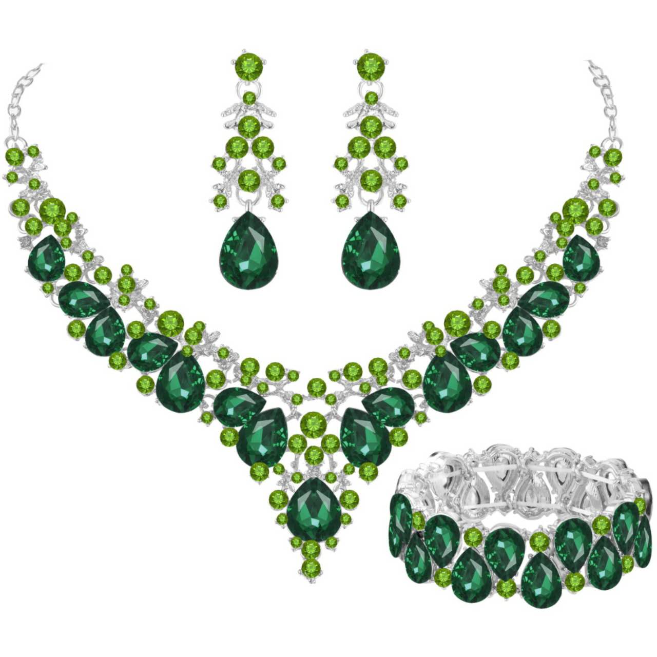3-teiliges Schmuckset mit AAA-Zirkonia und glitzernden Kristallen, Statement-Halskette, Ohrhänger und Armband für Hochzeiten und formelle Abendveranstaltungen, 5 Farbvarianten für Damen