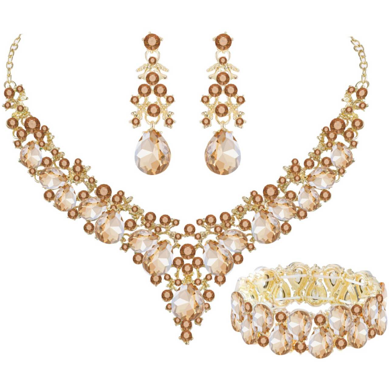 3-teiliges Schmuckset mit AAA-Zirkonia und glitzernden Kristallen, Statement-Halskette, Ohrhänger und Armband für Hochzeiten und formelle Abendveranstaltungen, 5 Farbvarianten für Damen