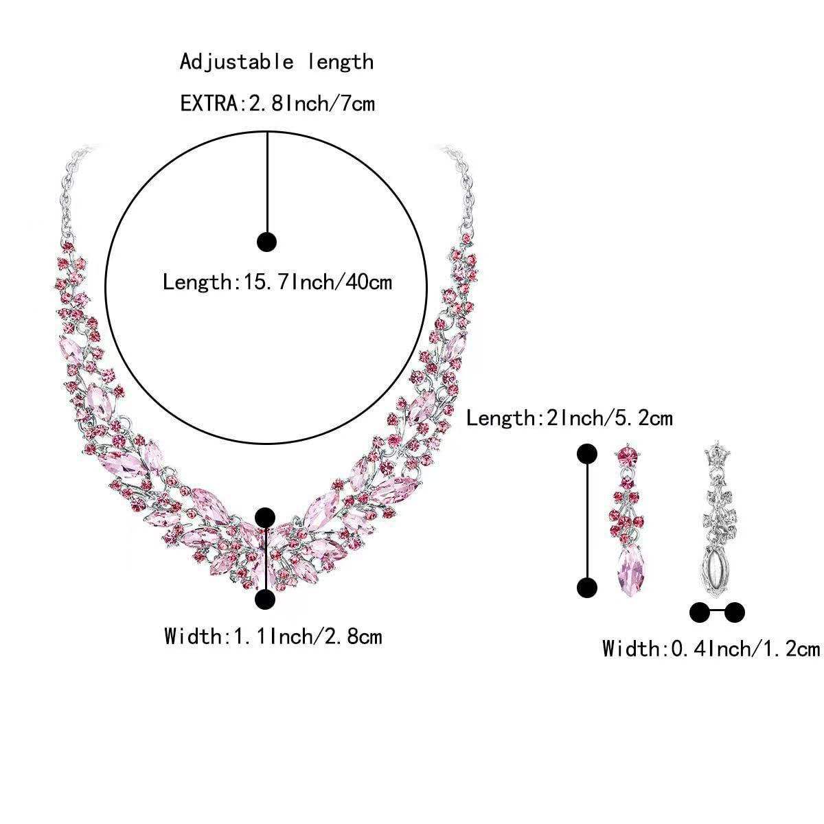2-teiliges Schmuckset mit kubischem Zirkonia und funkelnden Kristallen, auffällige Statement-Halskette und Ohrhänger für Hochzeiten, Abende und formelle Anlässe, 6 Farbvarianten für Damen