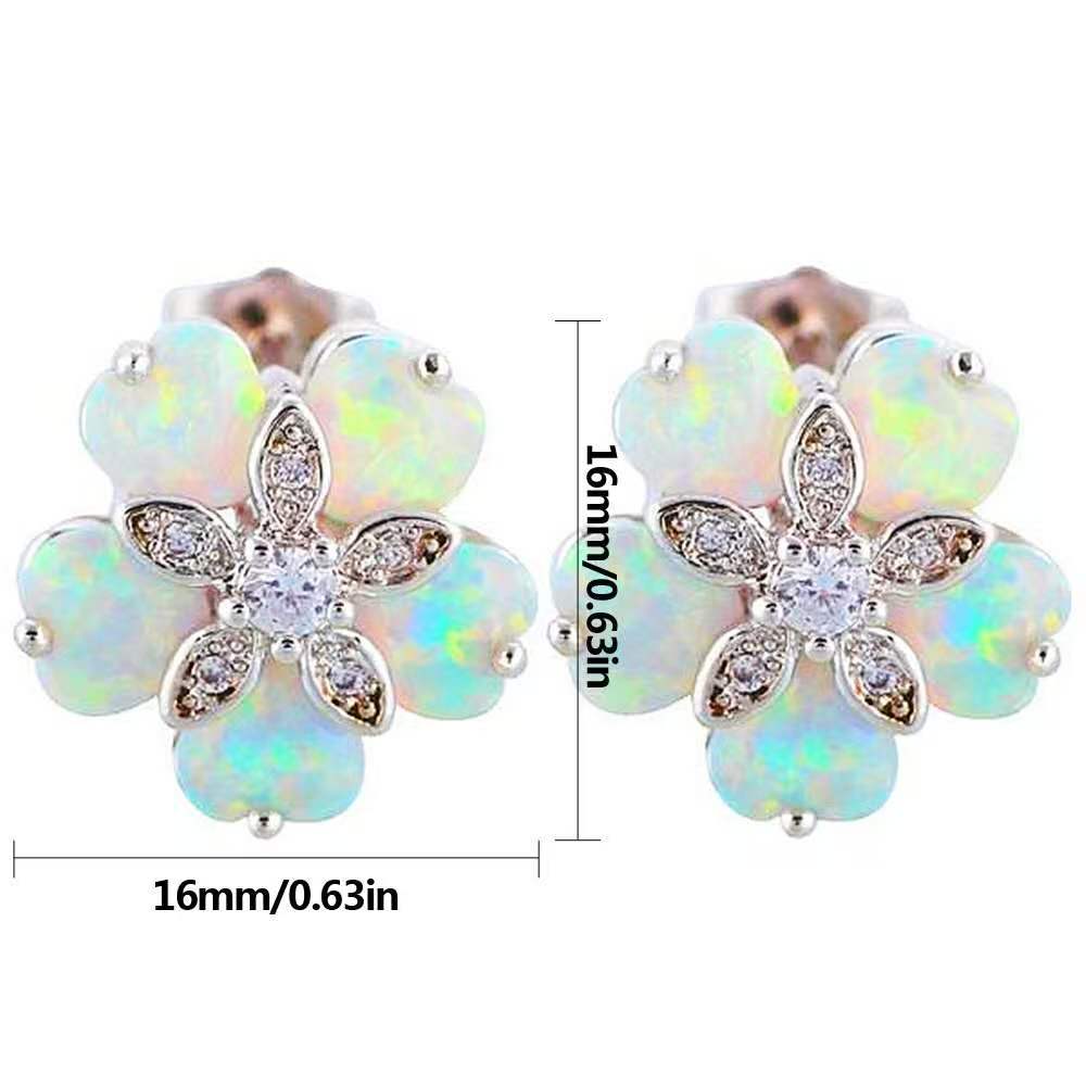 Blumenohrringe mit Opal, weiße Opal-Blumenohrringe mit Zirkonia, Silberohrringe für Frauen