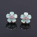 Blumenohrringe mit Opal, weiße Opal-Blumenohrringe mit Zirkonia, Silberohrringe für Frauen