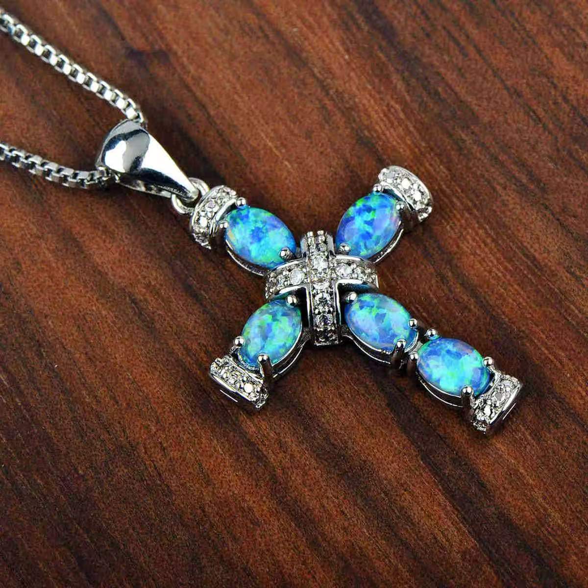 Collana croce vintage con opale, ciondolo croce opale cangiante e zirconi, collana protezione fede placcata oro rosa/oro bianco, gioiello religioso di lusso regalo per donna