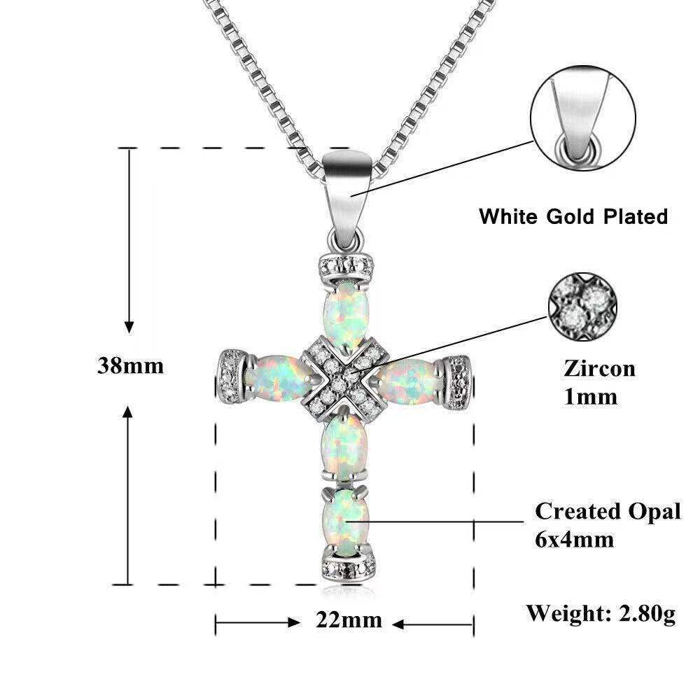 Collana croce vintage con opale, ciondolo croce opale cangiante e zirconi, collana protezione fede placcata oro rosa/oro bianco, gioiello religioso di lusso regalo per donna