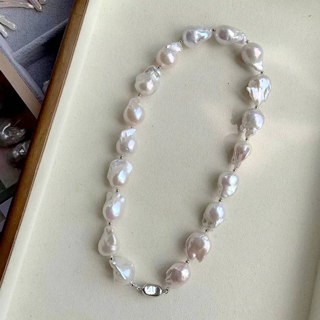 Collana perle barocche naturali grandi 16-17mm, girocollo perle d’acqua dolce barocche irregolari alto lustro, collana perle vintage di lusso fatta a mano regalo per donna