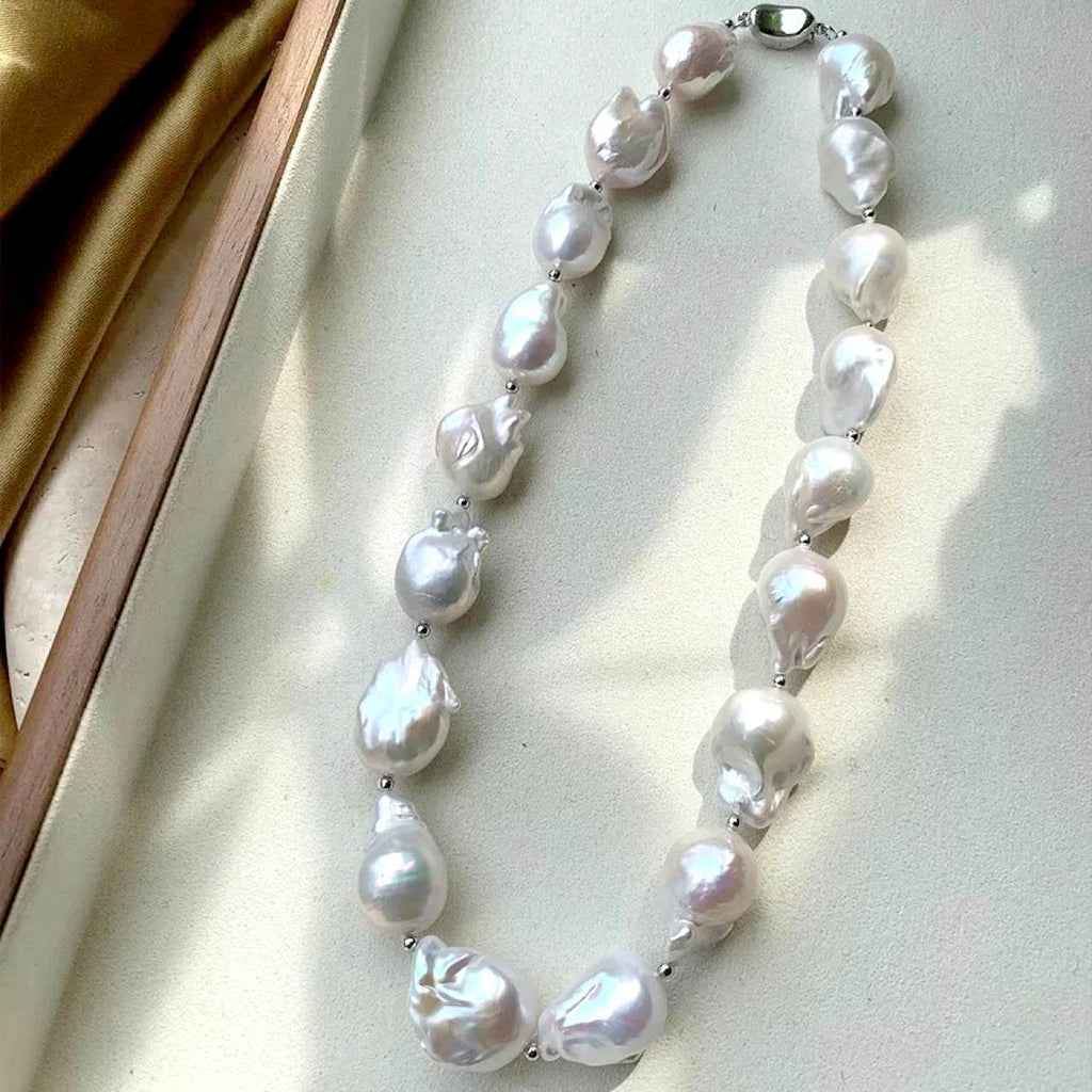 Collana perle barocche naturali grandi 16-17mm, girocollo perle d’acqua dolce barocche irregolari alto lustro, collana perle vintage di lusso fatta a mano regalo per donna