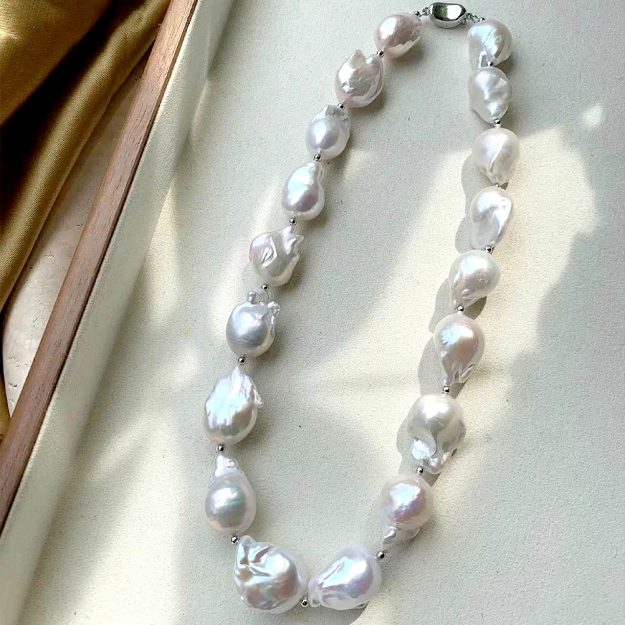 Collana perle barocche naturali grandi 16-17mm, girocollo perle d’acqua dolce barocche irregolari alto lustro, collana perle vintage di lusso fatta a mano regalo per donna