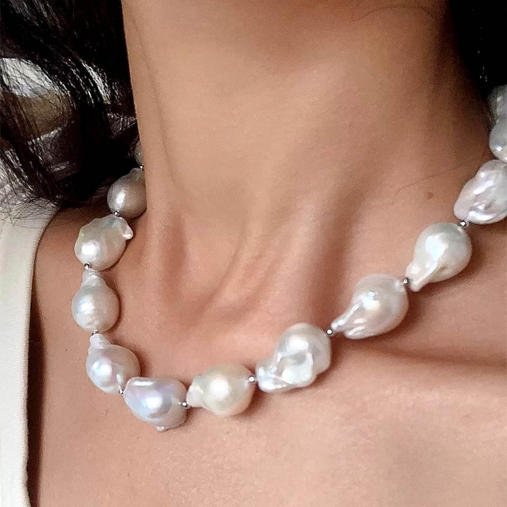 Collana perle barocche naturali grandi 16-17mm, girocollo perle d’acqua dolce barocche irregolari alto lustro, collana perle vintage di lusso fatta a mano regalo per donna