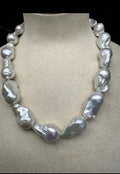 Large natural baroque pearl necklace 16-17mm with s925 sterling silver spring ring clasp, high luster irregular baroque freshwater pearl choker, handmade luxury vintage pearl necklace gift for women