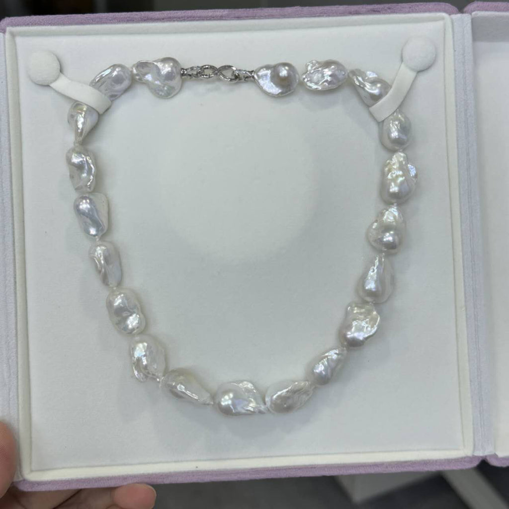 Collana perle barocche naturali grandi 16-17mm, girocollo perle d’acqua dolce barocche irregolari alto lustro, collana perle vintage di lusso fatta a mano regalo per donna