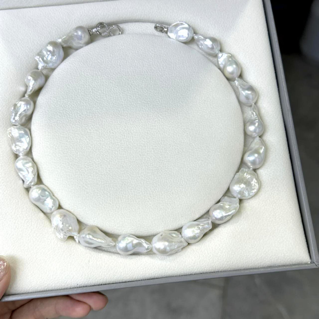 Collana perle barocche naturali grandi 16-17mm, girocollo perle d’acqua dolce barocche irregolari alto lustro, collana perle vintage di lusso fatta a mano regalo per donna