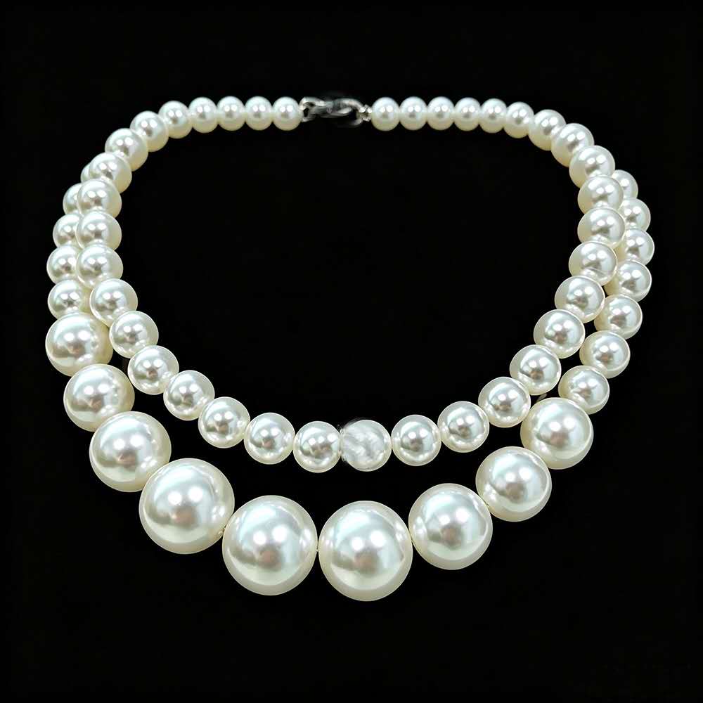 set gioielli in Perla Sfumata 5 Pz, 2 Collane , Orecchini,Bracciale e Anello