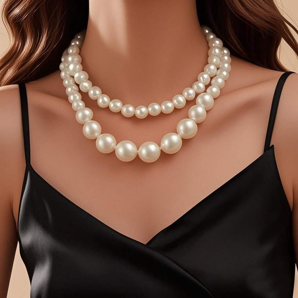 set gioielli in Perla Sfumata 5 Pz, 2 Collane , Orecchini,Bracciale e Anello