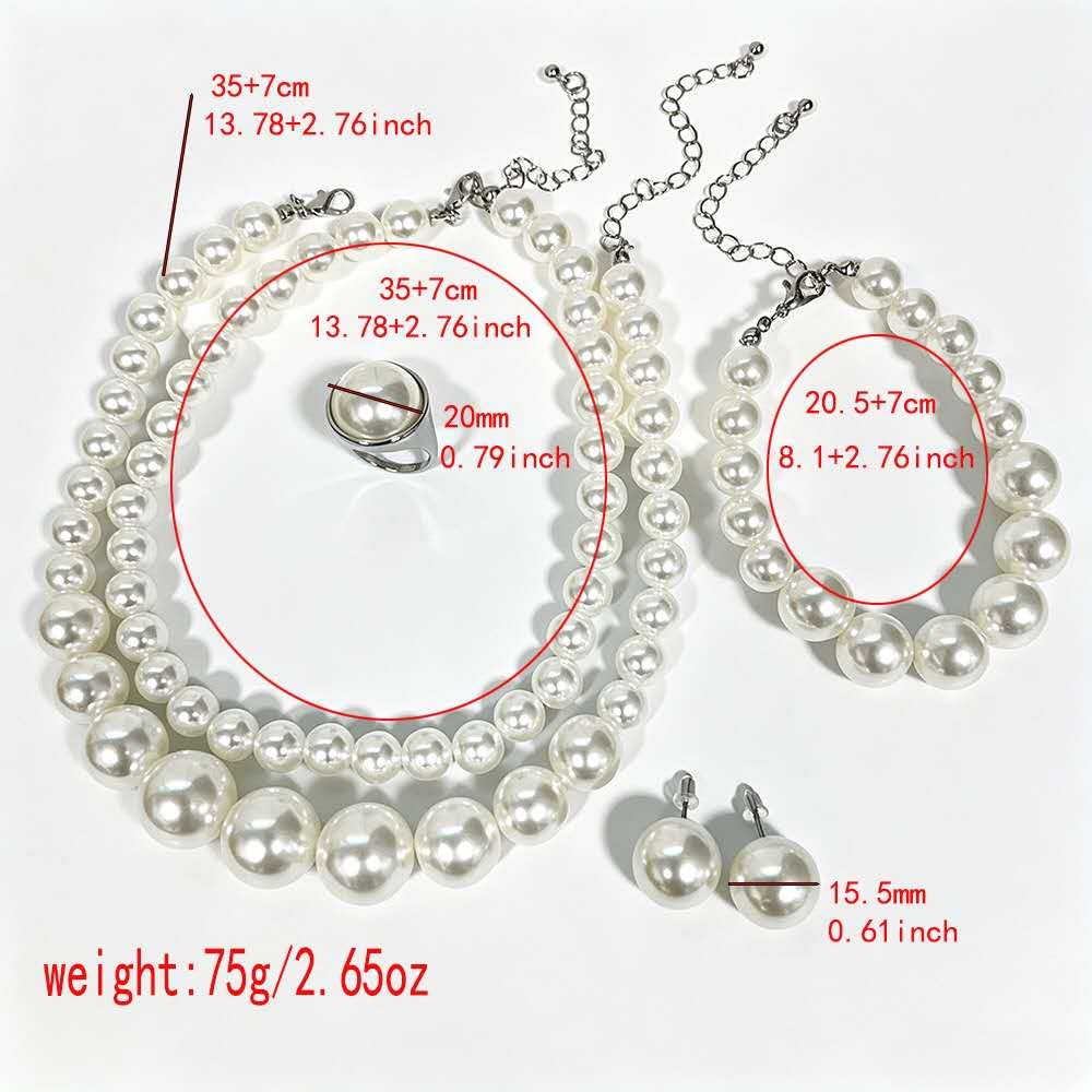 set gioielli in Perla Sfumata 5 Pz, 2 Collane , Orecchini,Bracciale e Anello
