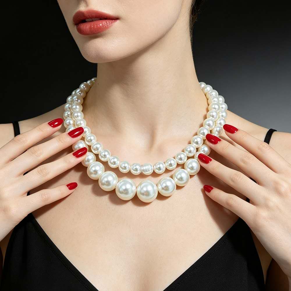 set gioielli in Perla Sfumata 5 Pz, 2 Collane , Orecchini,Bracciale e Anello