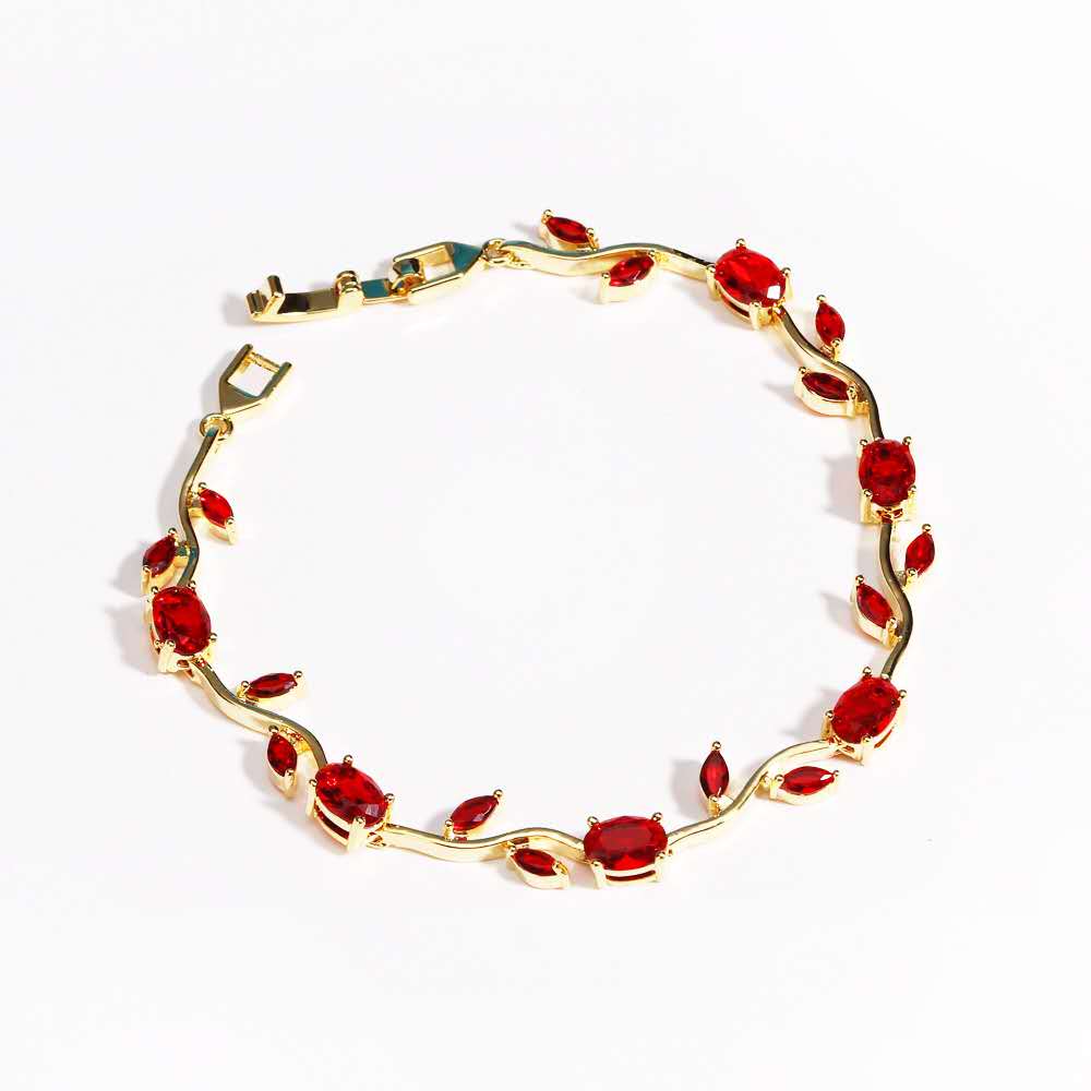 Bracciale placcato oro con foglie e zirconi, cristalli ovali multicolor