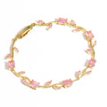 Bracciale placcato oro con foglie e zirconi, cristalli ovali multicolor