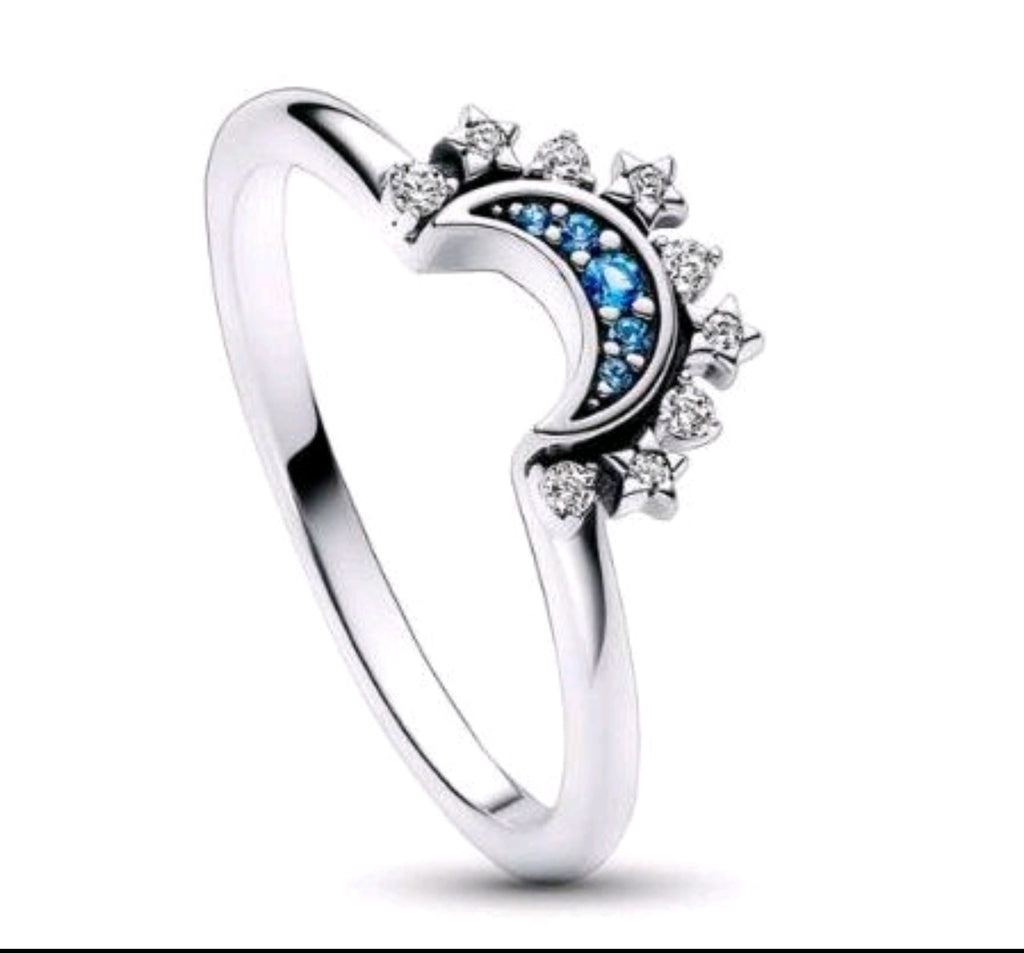 Silberring S925 Mondform mit Sternen