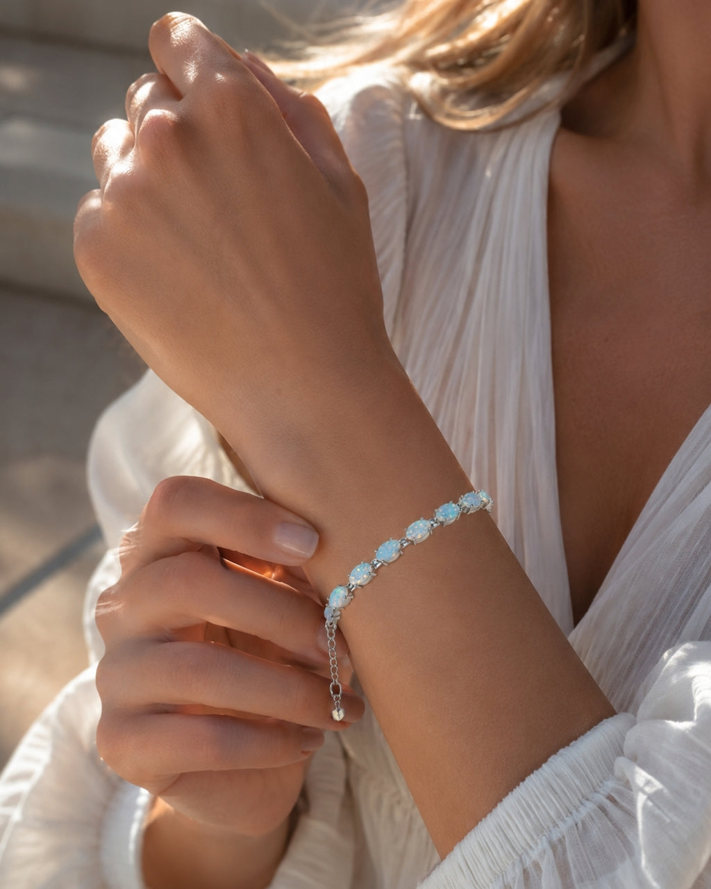Bracciale con Opale  in Argento 925 Ipoallergenico - 2 Colori. no nichel