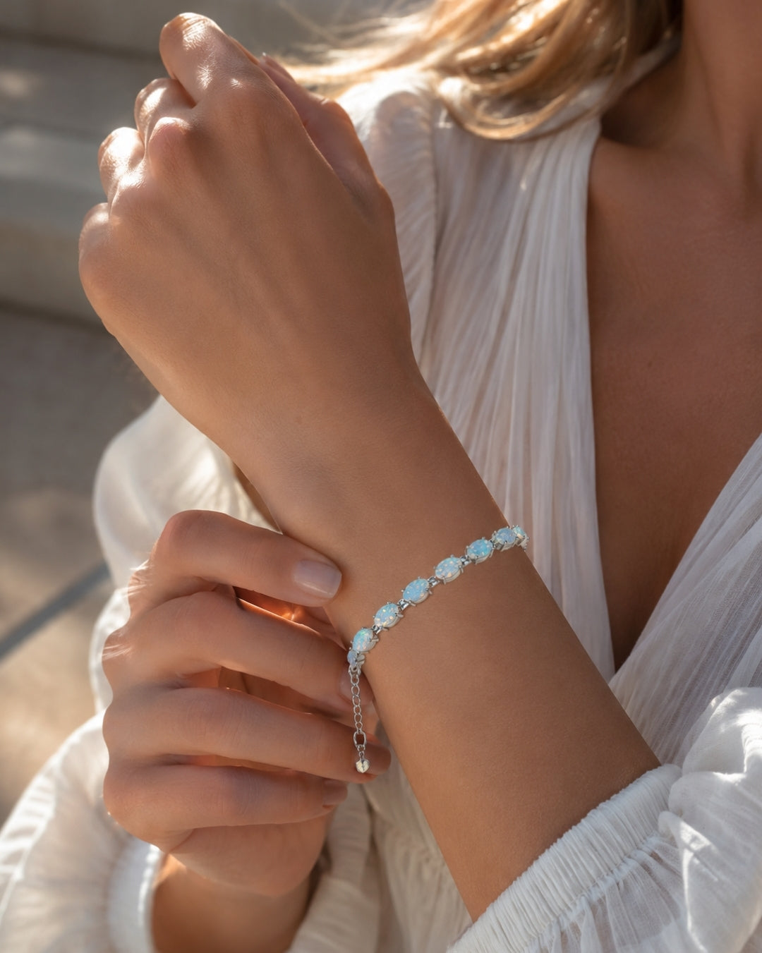 Bracciale con Opale  in Argento 925 Ipoallergenico - 2 Colori. no nichel