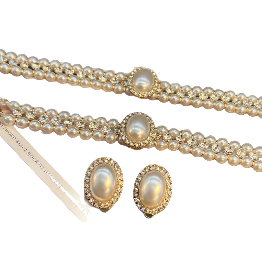 SET di zirconi,perle e diamanti doppio strato stile vintage e francesce 3 PEZZI