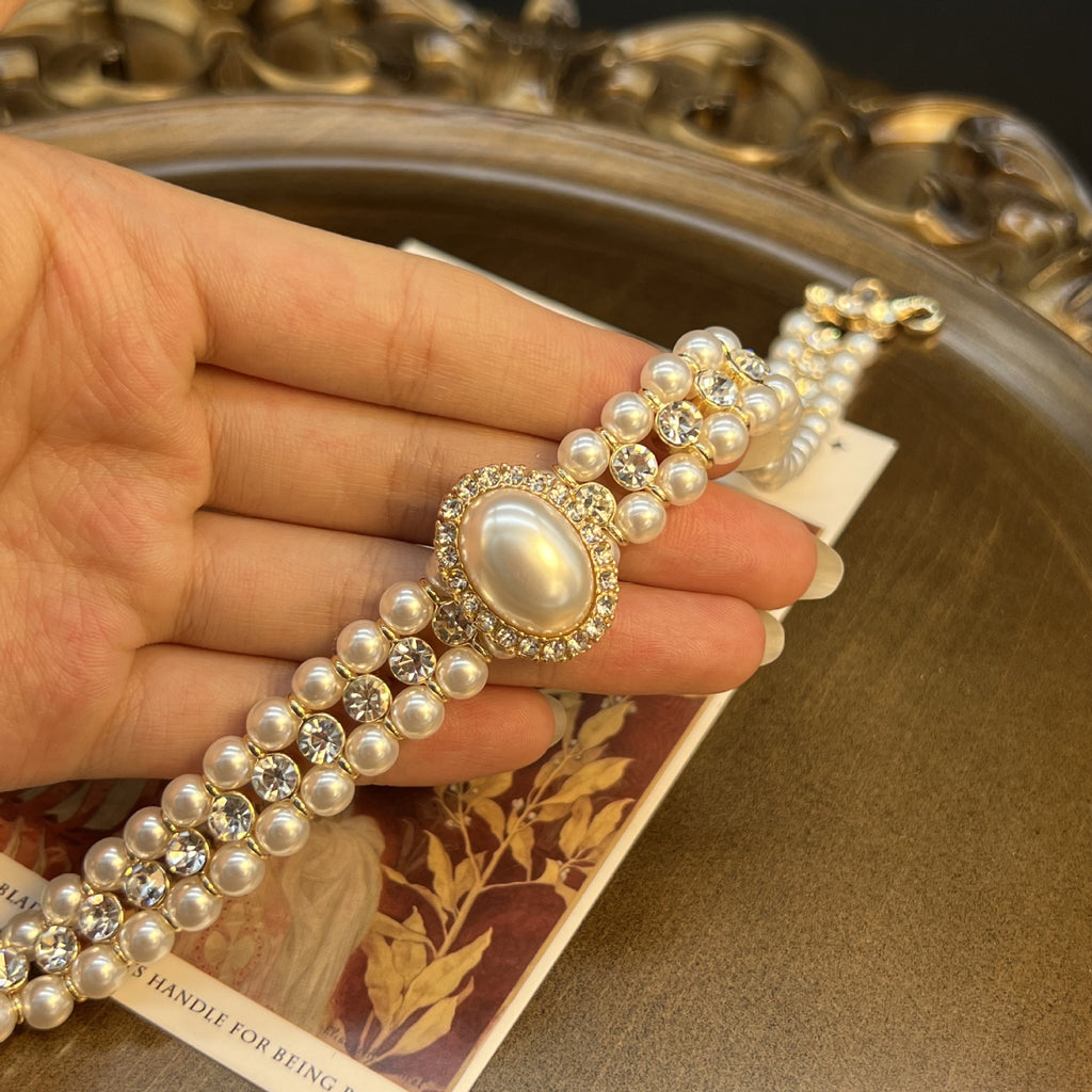 SET di zirconi,perle e diamanti doppio strato stile vintage e francesce 3 PEZZI