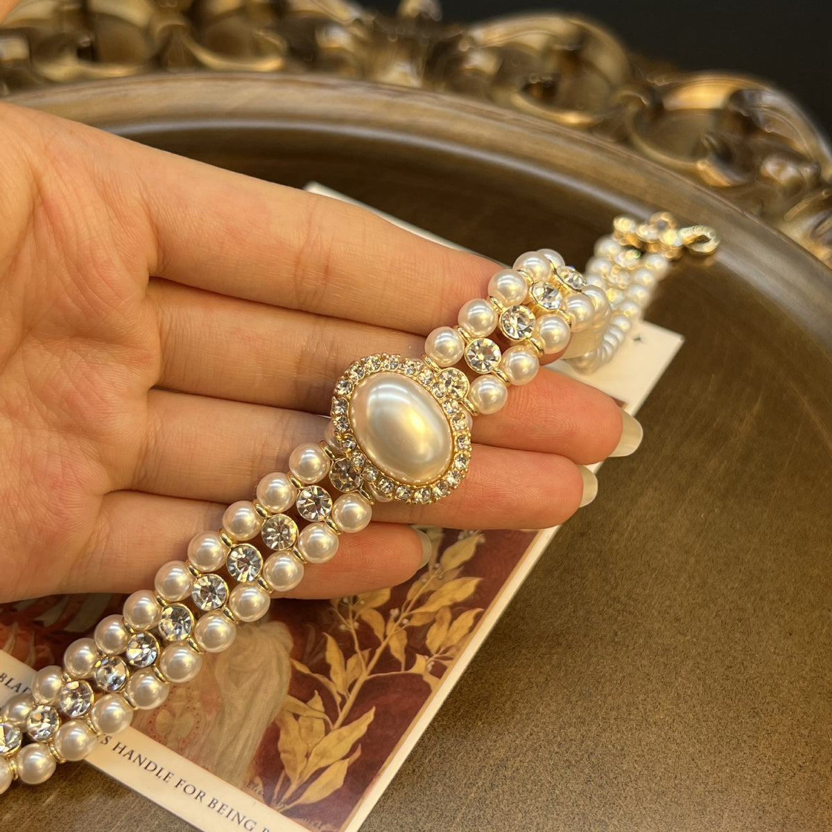 SET di zirconi,perle e diamanti doppio strato stile vintage e francesce 3 PEZZI