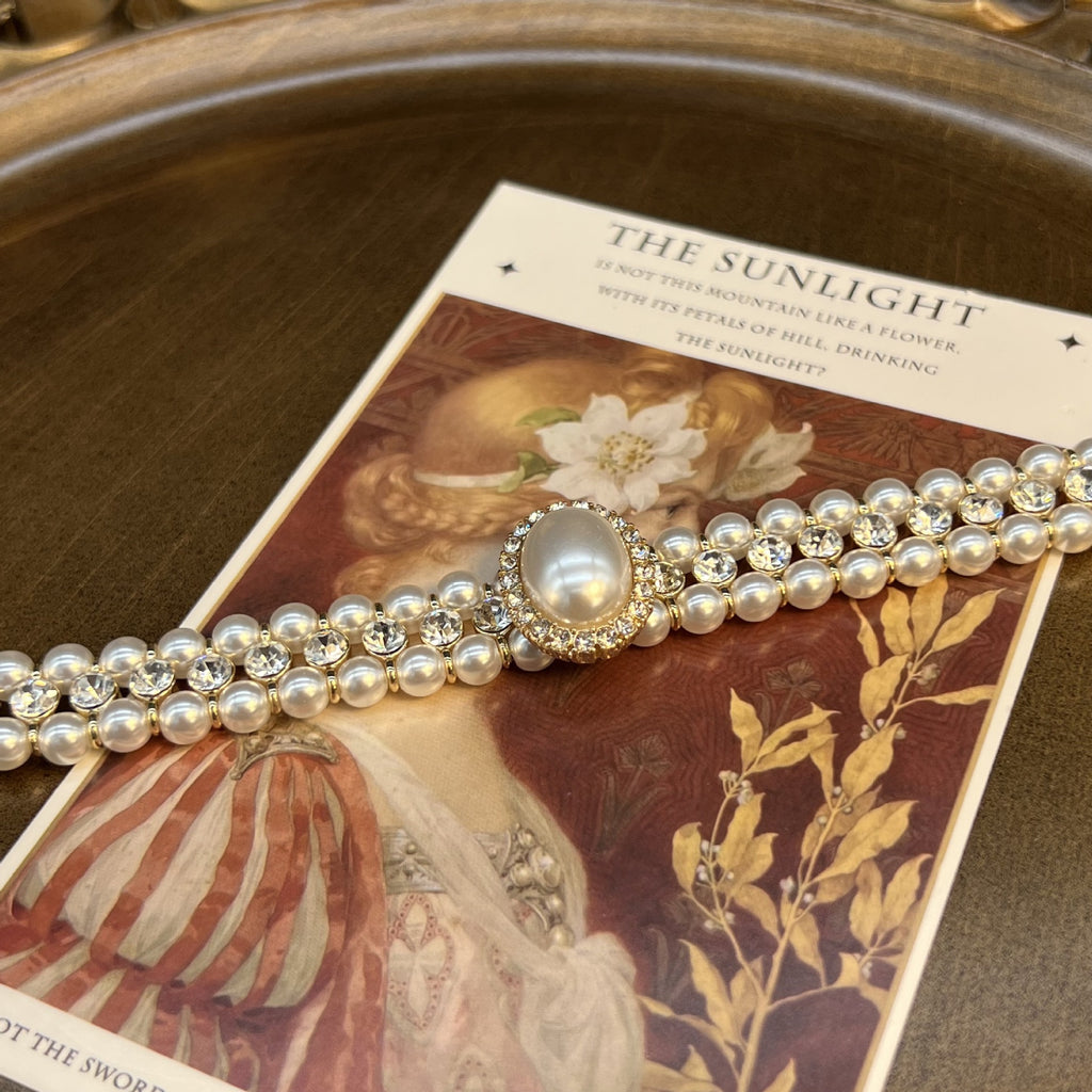 SET di zirconi,perle e diamanti doppio strato stile vintage e francesce 3 PEZZI