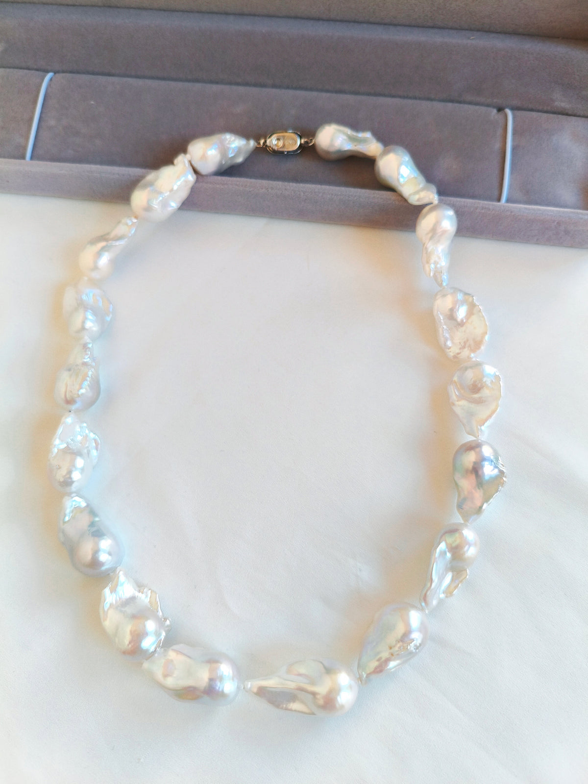 Large natural baroque pearl necklace 16-17mm with s925 sterling silver spring ring clasp, high luster irregular baroque freshwater pearl choker, handmade luxury vintage pearl necklace gift for women