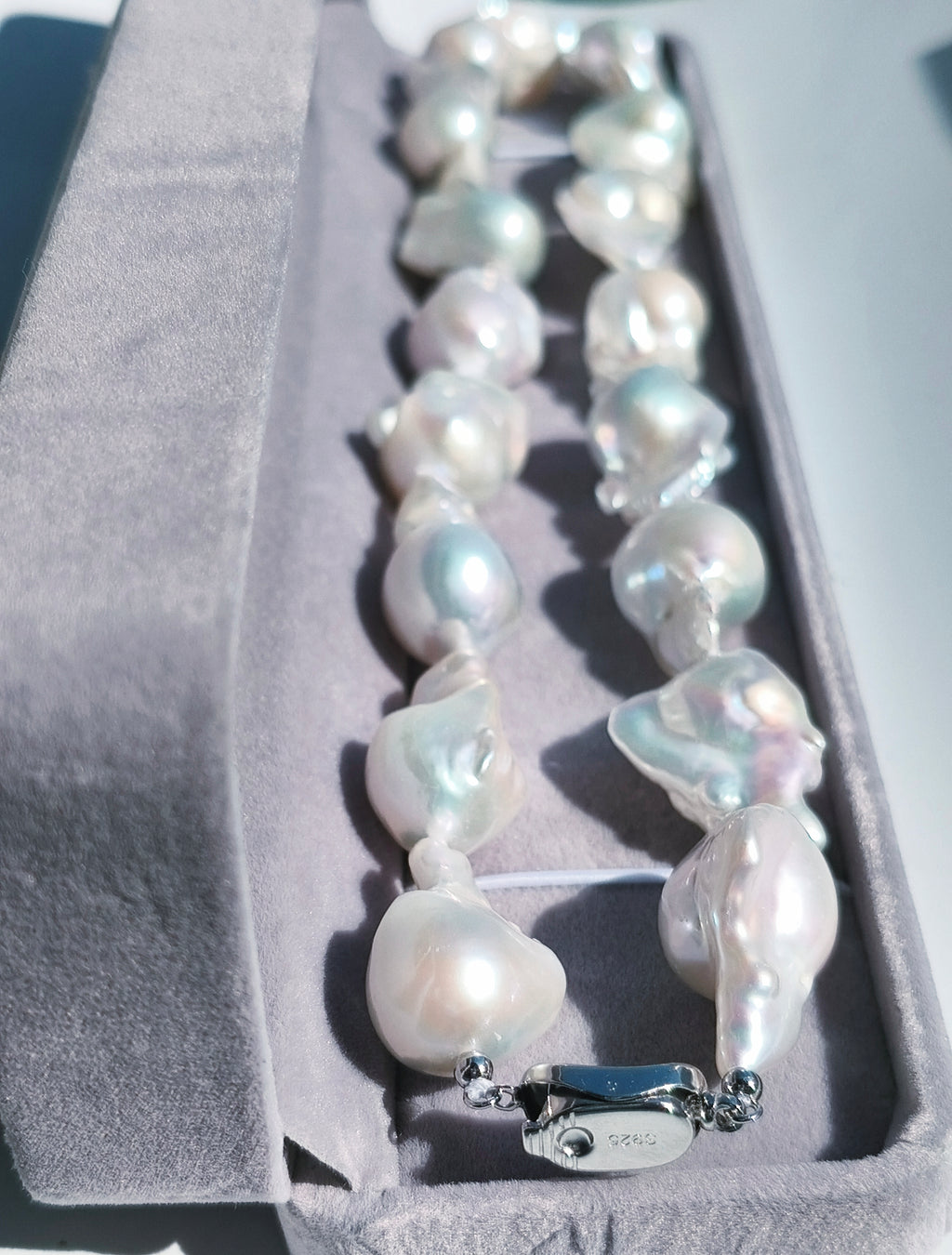 Large natural baroque pearl necklace 16-17mm with s925 sterling silver spring ring clasp, high luster irregular baroque freshwater pearl choker, handmade luxury vintage pearl necklace gift for women