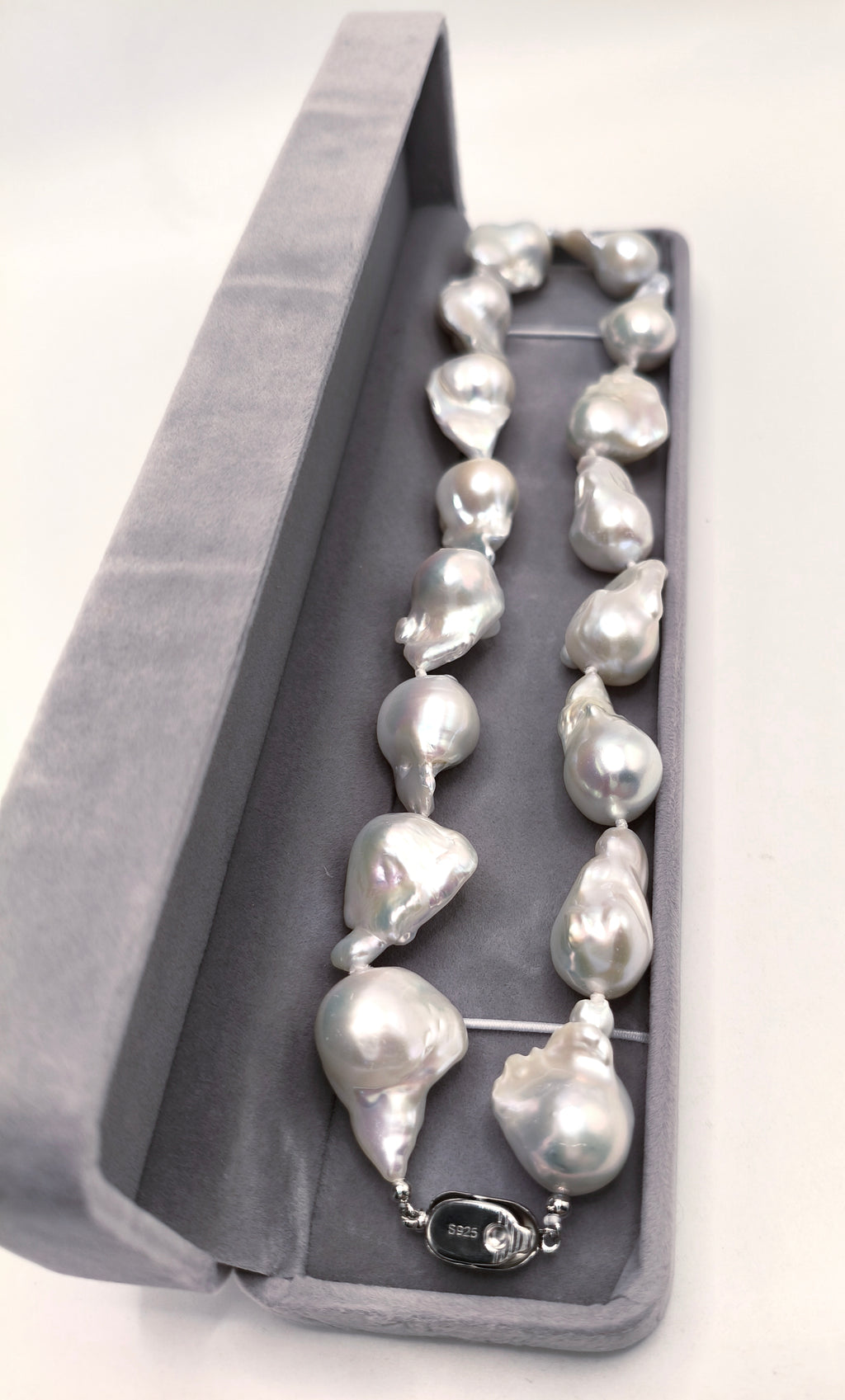 Large natural baroque pearl necklace 16-17mm with s925 sterling silver spring ring clasp, high luster irregular baroque freshwater pearl choker, handmade luxury vintage pearl necklace gift for women