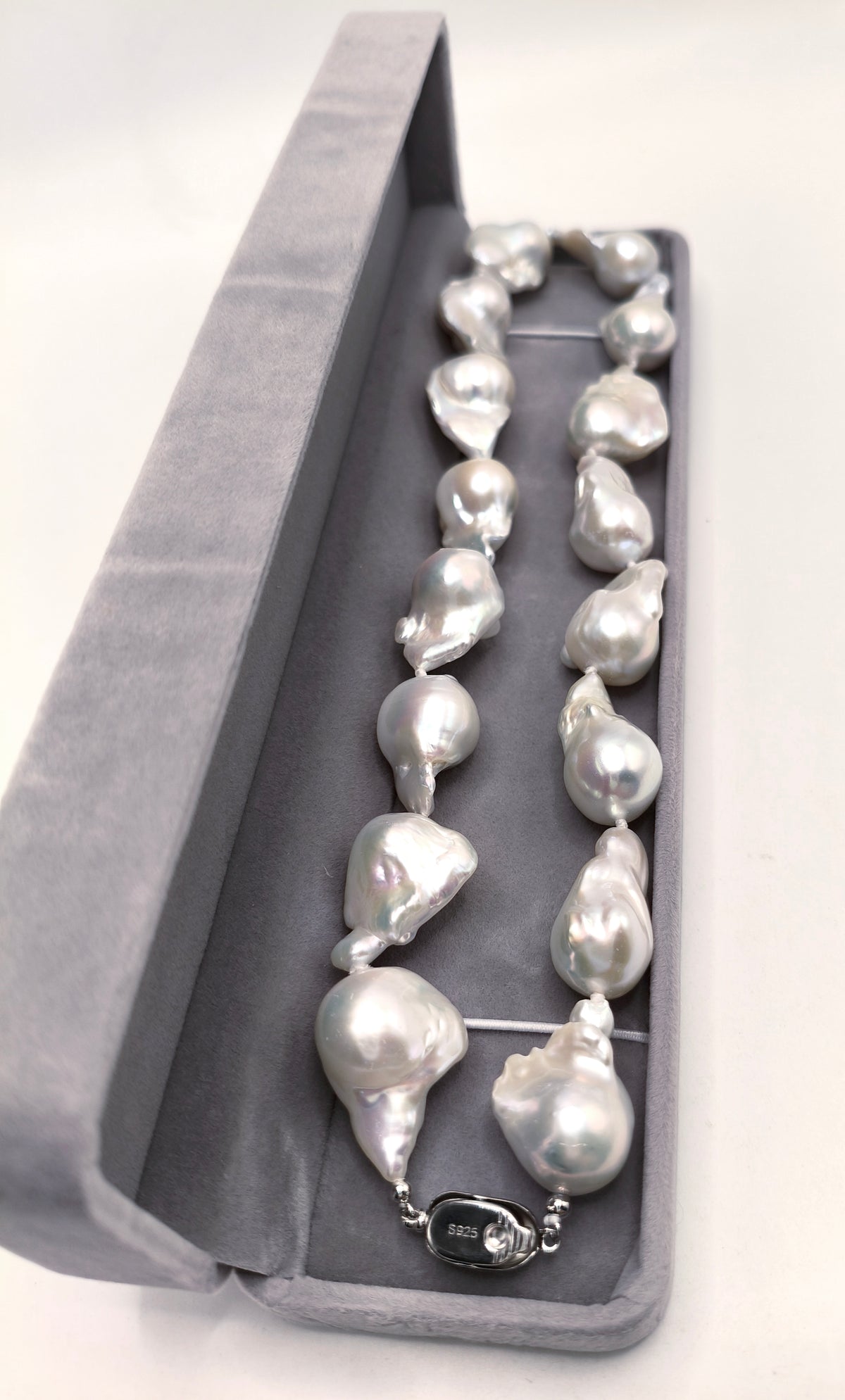 Large natural baroque pearl necklace 16-17mm with s925 sterling silver spring ring clasp, high luster irregular baroque freshwater pearl choker, handmade luxury vintage pearl necklace gift for women