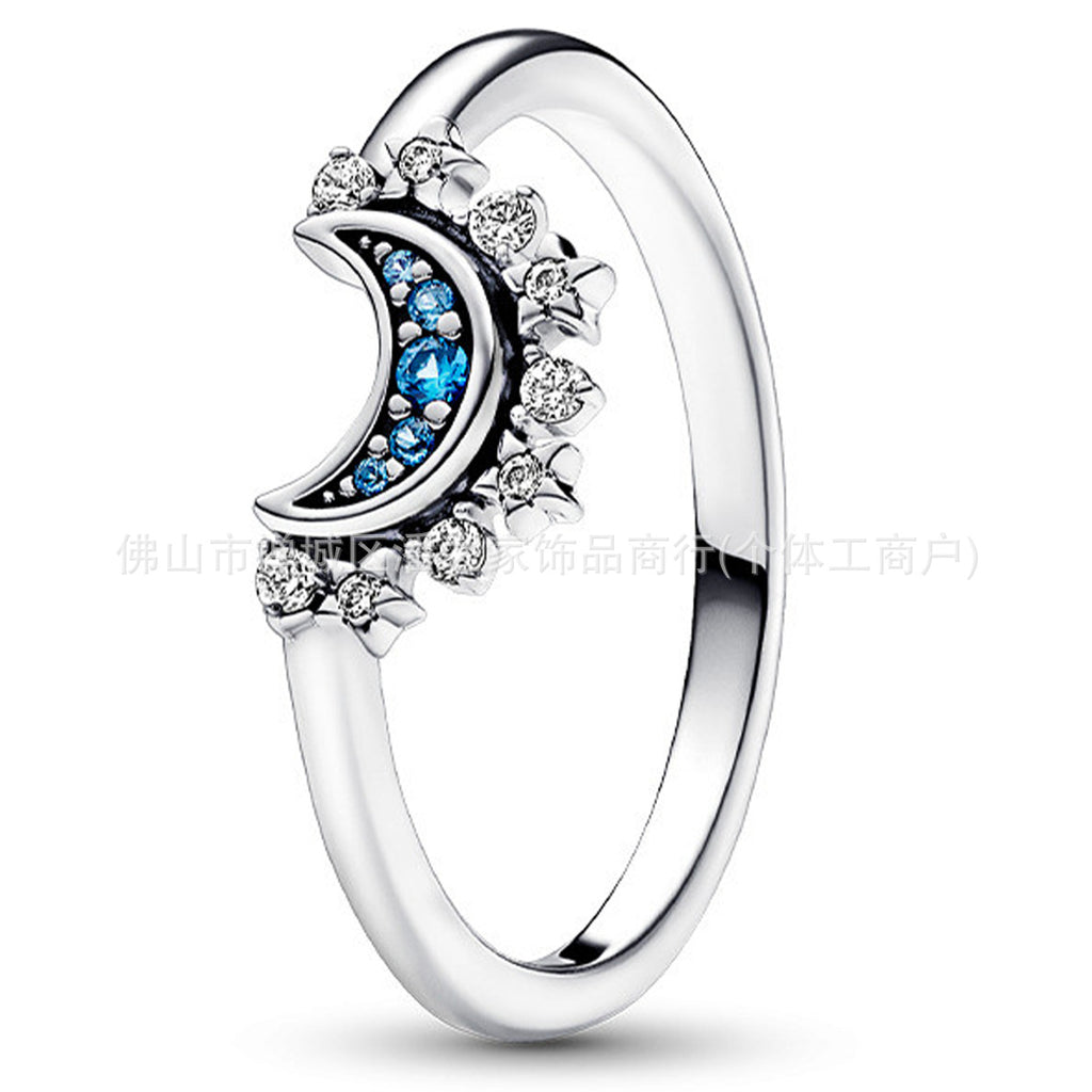 Silberring S925 Mondform mit Sternen
