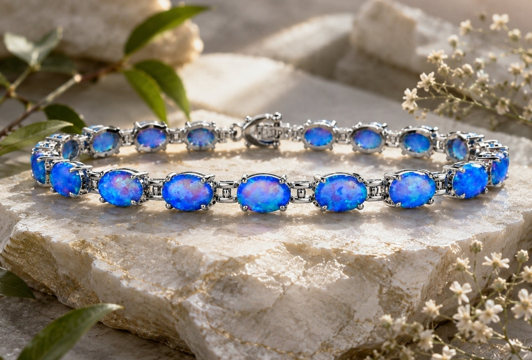 Bracciale con Opale  in Argento 925 Ipoallergenico - 2 Colori. no nichel