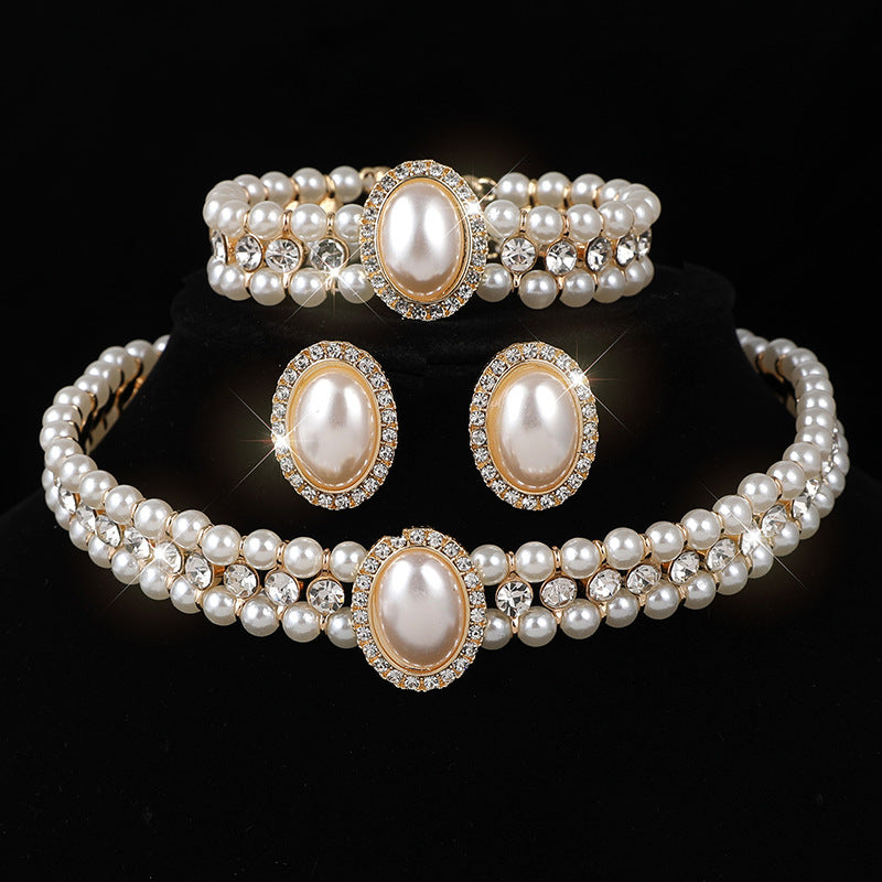 SET di zirconi,perle e diamanti doppio strato stile vintage e francesce 3 PEZZI