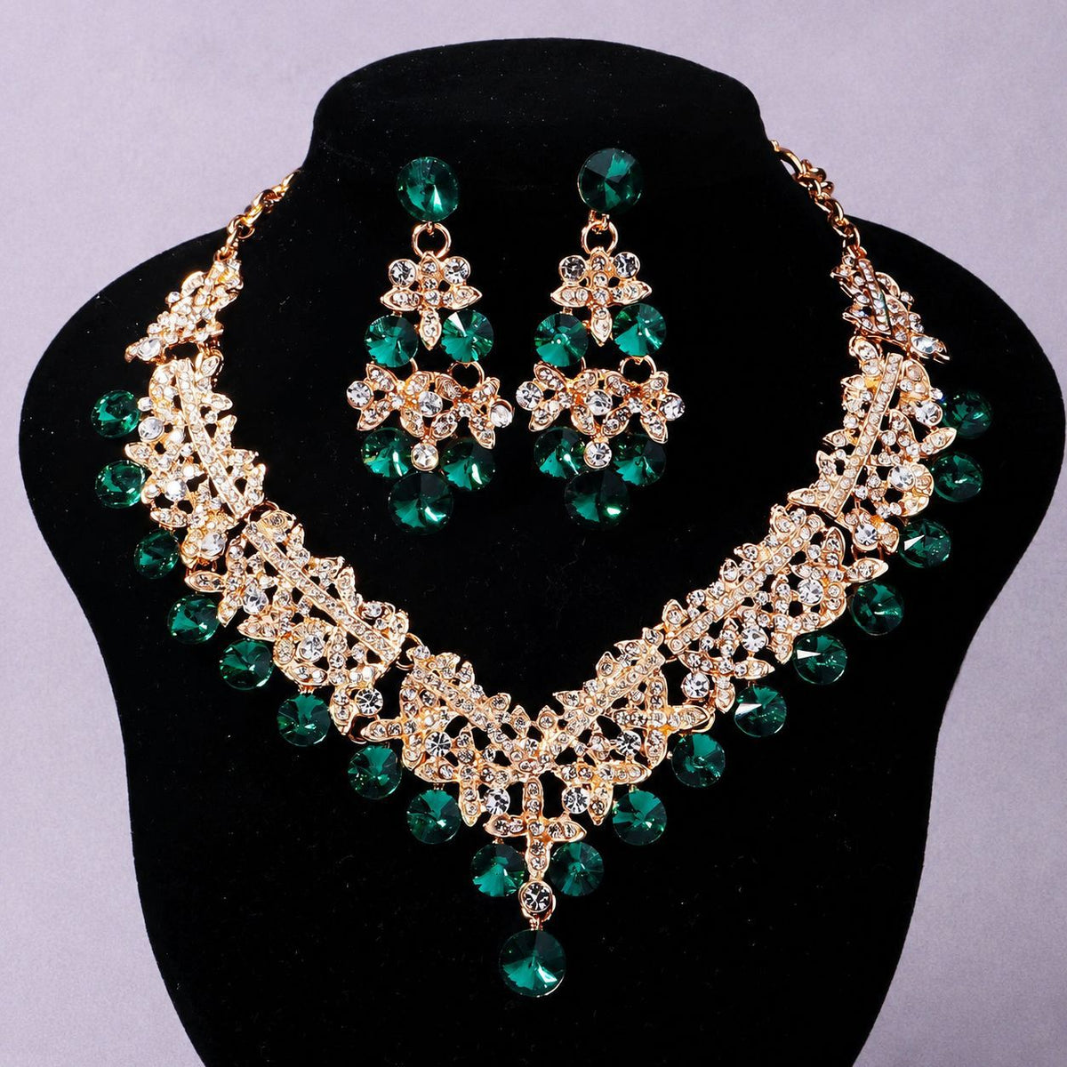 Set gioielli 2 pezzi zircone cubico AAA e cristalli scintillanti, collana appariscente e orecchini pendenti per matrimoni, cerimonie e serate formali, 4 varianti di colore per donna
