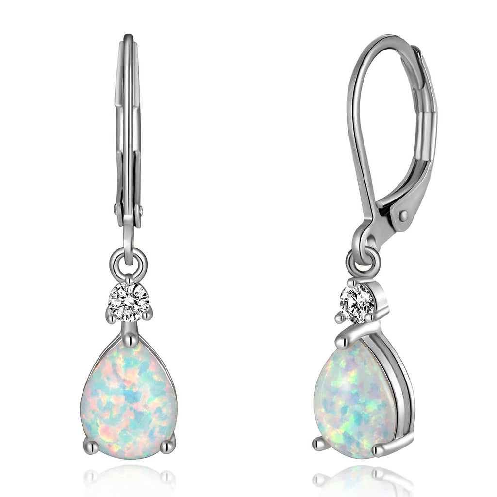 Ohrringe Tropfenform mit Opal und Zirkonia Silberstift Versilbert