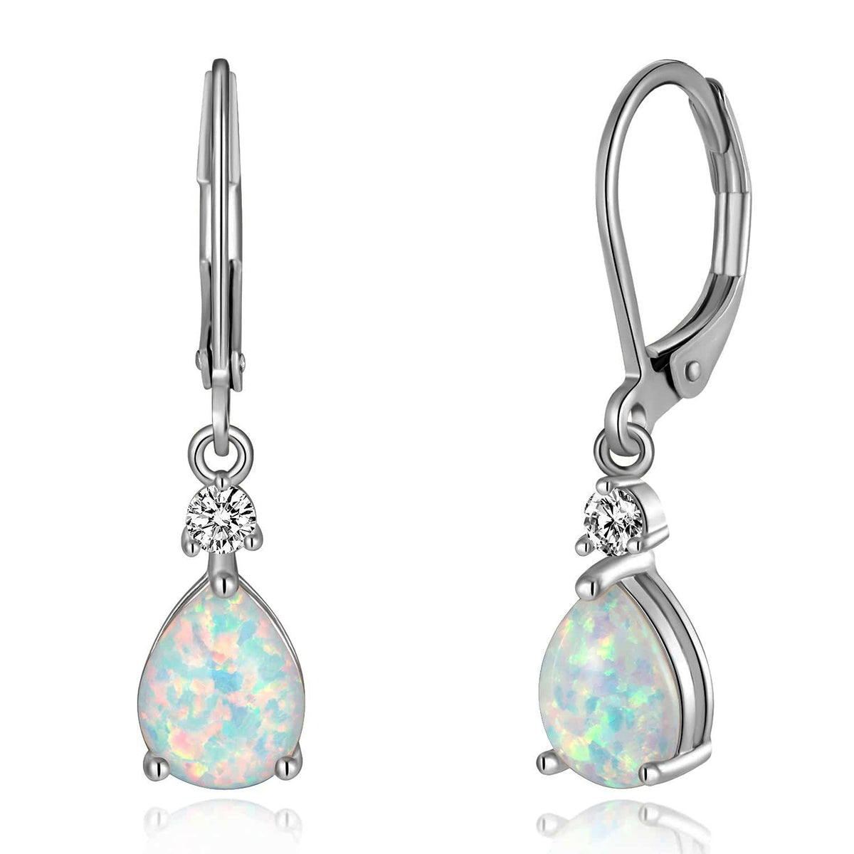 Ohrringe Tropfenform mit Opal und Zirkonia Silberstift Versilbert