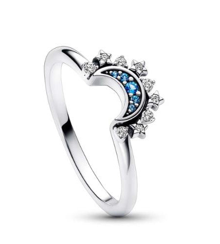 Anello argento S925 forma luna con stelle