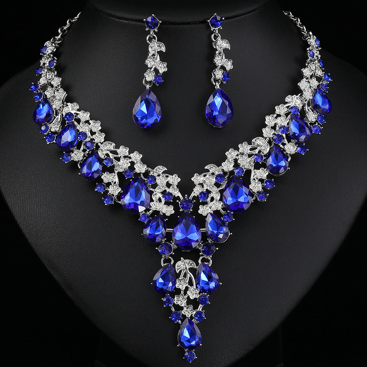 Set gioielli 2 pezzi zircone cubico AAA e cristalli, collana appariscente e orecchini pendenti per matrimoni e serate formali, 6 varianti di colore per donna