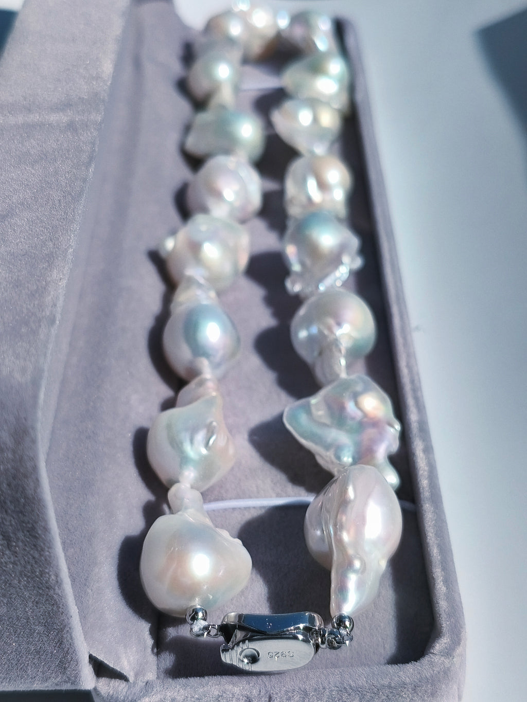 Large natural baroque pearl necklace 16-17mm with s925 sterling silver spring ring clasp, high luster irregular baroque freshwater pearl choker, handmade luxury vintage pearl necklace gift for women