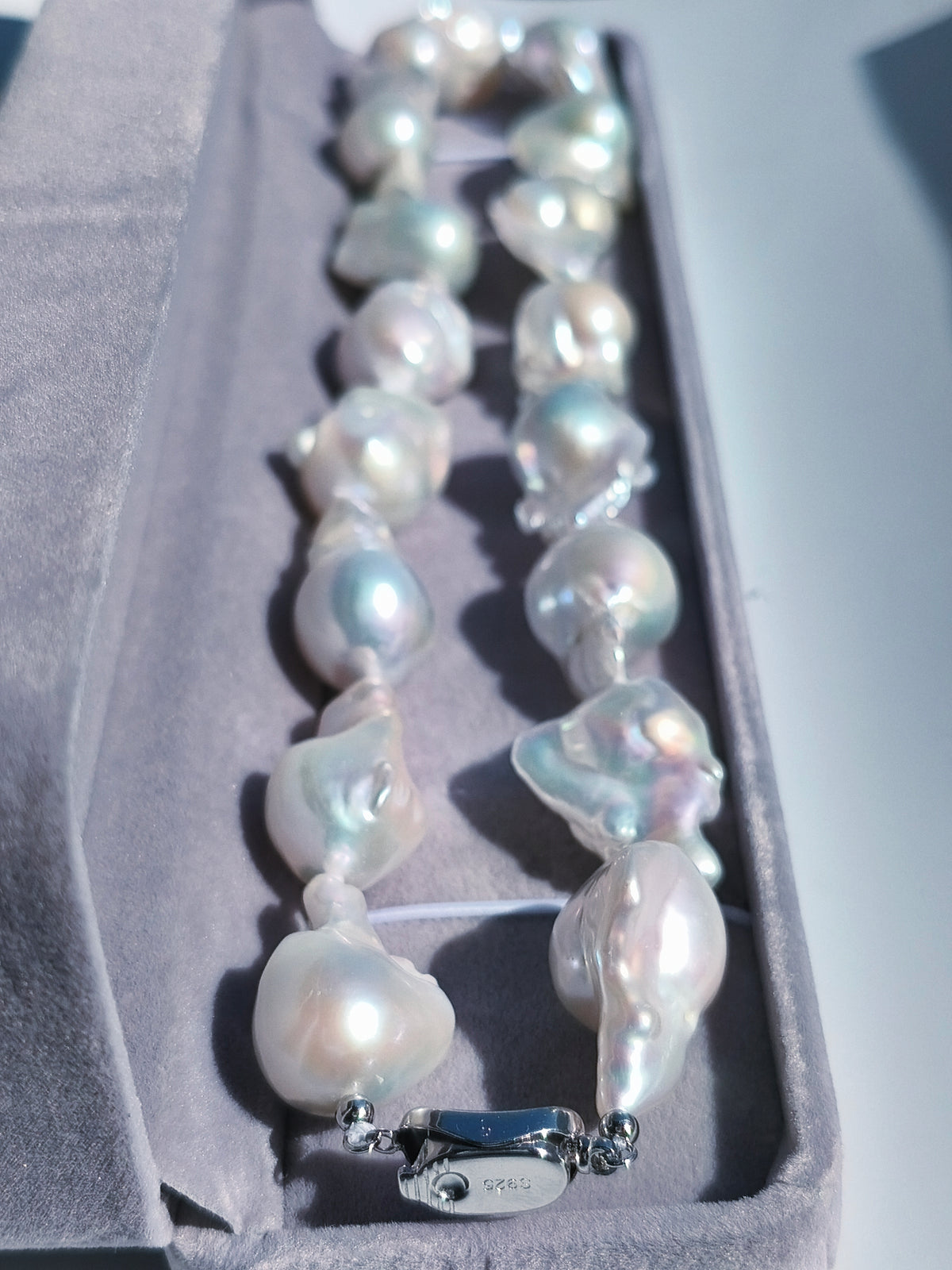 Large natural baroque pearl necklace 16-17mm with s925 sterling silver spring ring clasp, high luster irregular baroque freshwater pearl choker, handmade luxury vintage pearl necklace gift for women