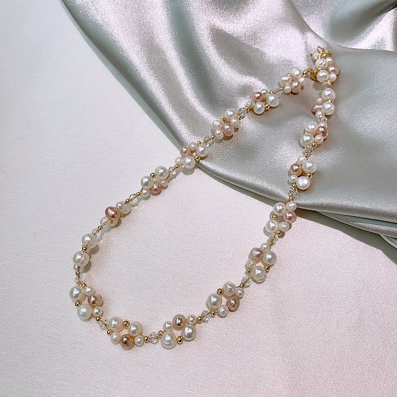 Collana Artigianale Perle Irregolari Multicolore Catena Estensibile Placcata Oro